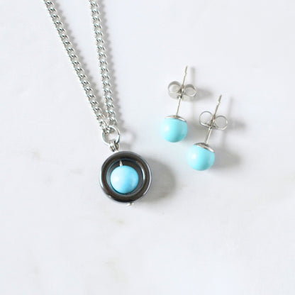 Turquoise Fidget Spinner Necklace & Stud Earrings Gift Set