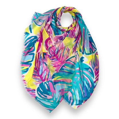 Yellow Tropical Flowers & Leaves Scarf