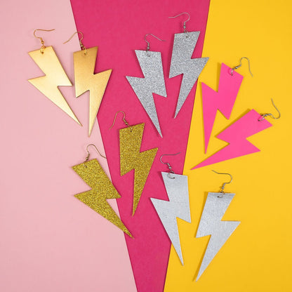 Extra large gold lightning bolt earrings