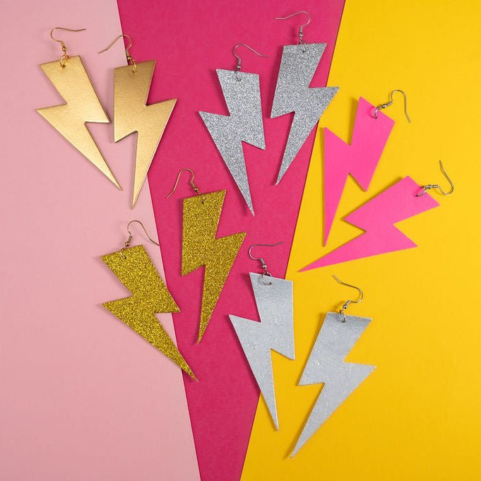 Extra large gold lightning bolt earrings