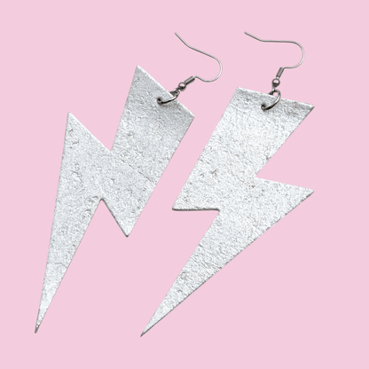 Extra large silver lightning bolt earrings