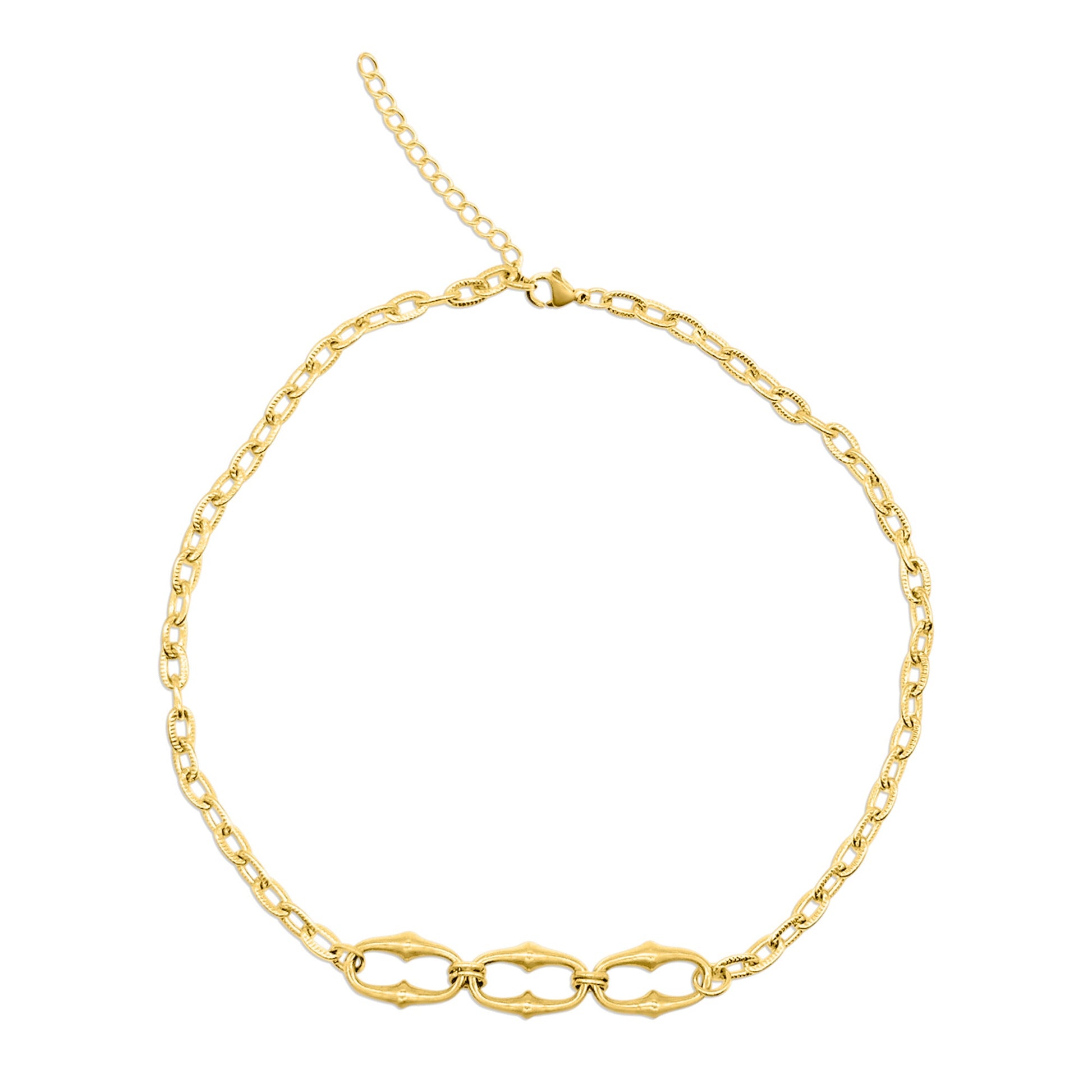 Gold chain necklace on a white background