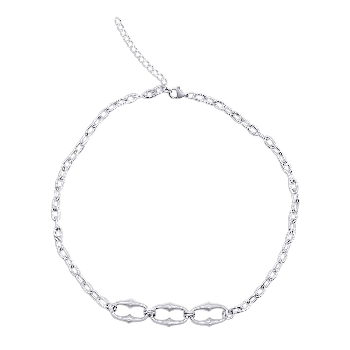 Stainless steel chain necklace on a white background