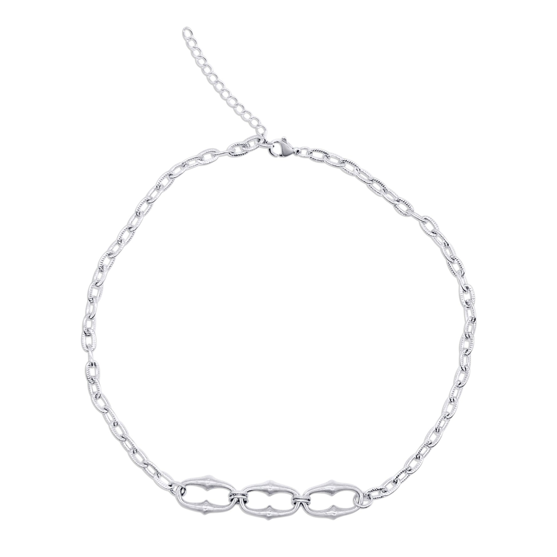 Stainless steel chain necklace on a white background
