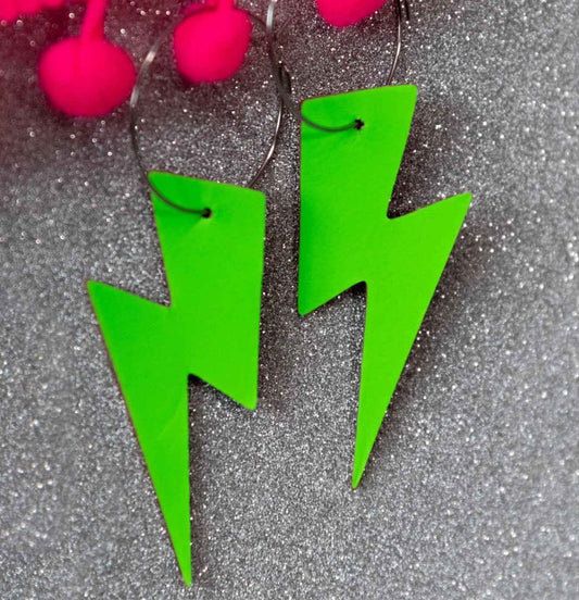 Green neon cork lightning earrings