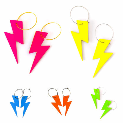 Green neon cork lightning earrings