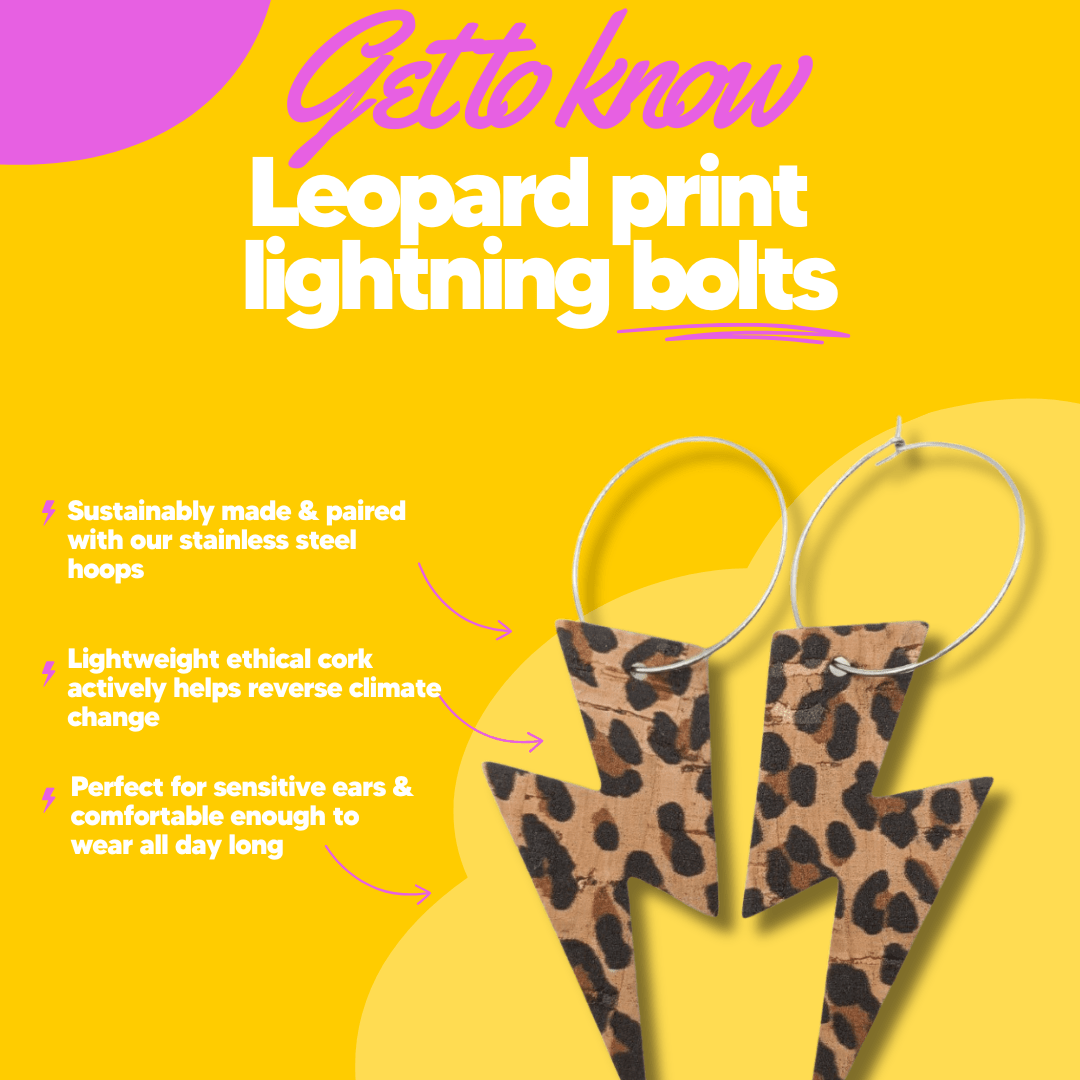 Leopard print lightning bolt earrings