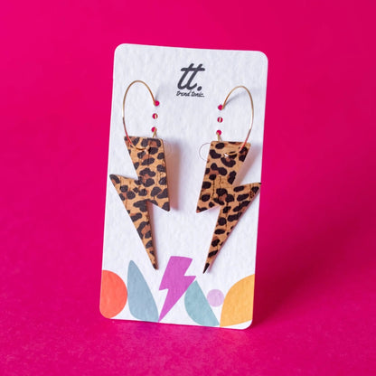 Gold and leopard lightning bolt earrings