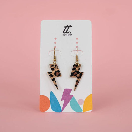 Mini leopard print lightning bolt earrings
