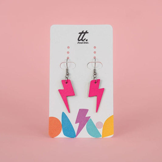 Mini neon pink cork lightning bolt earrings