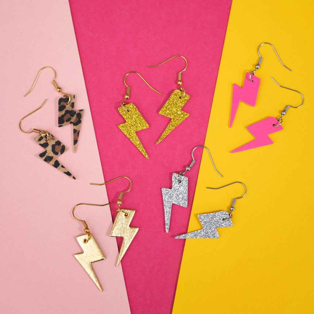 Mini silver glitter lightning bolt earrings