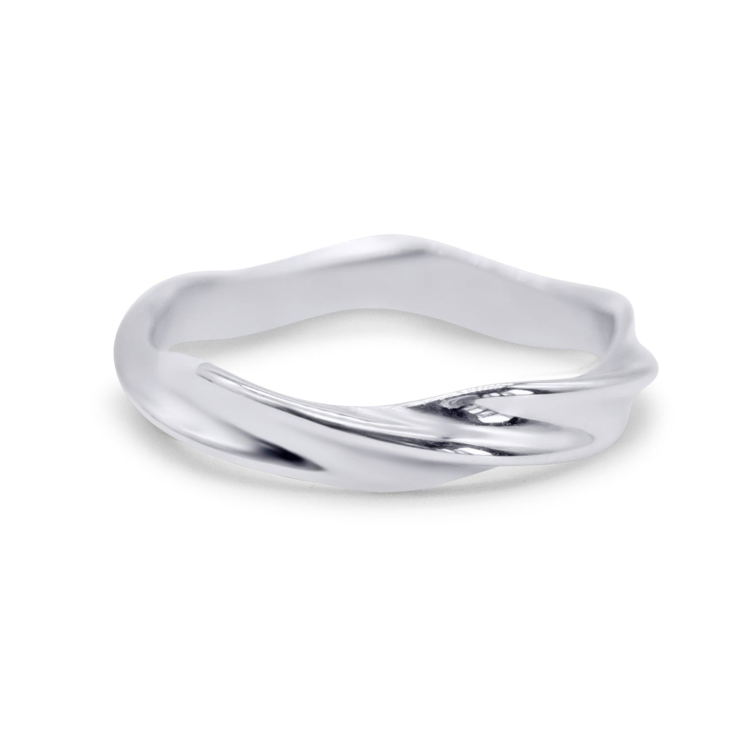 Stainless steel ring with a wavy design on a white background