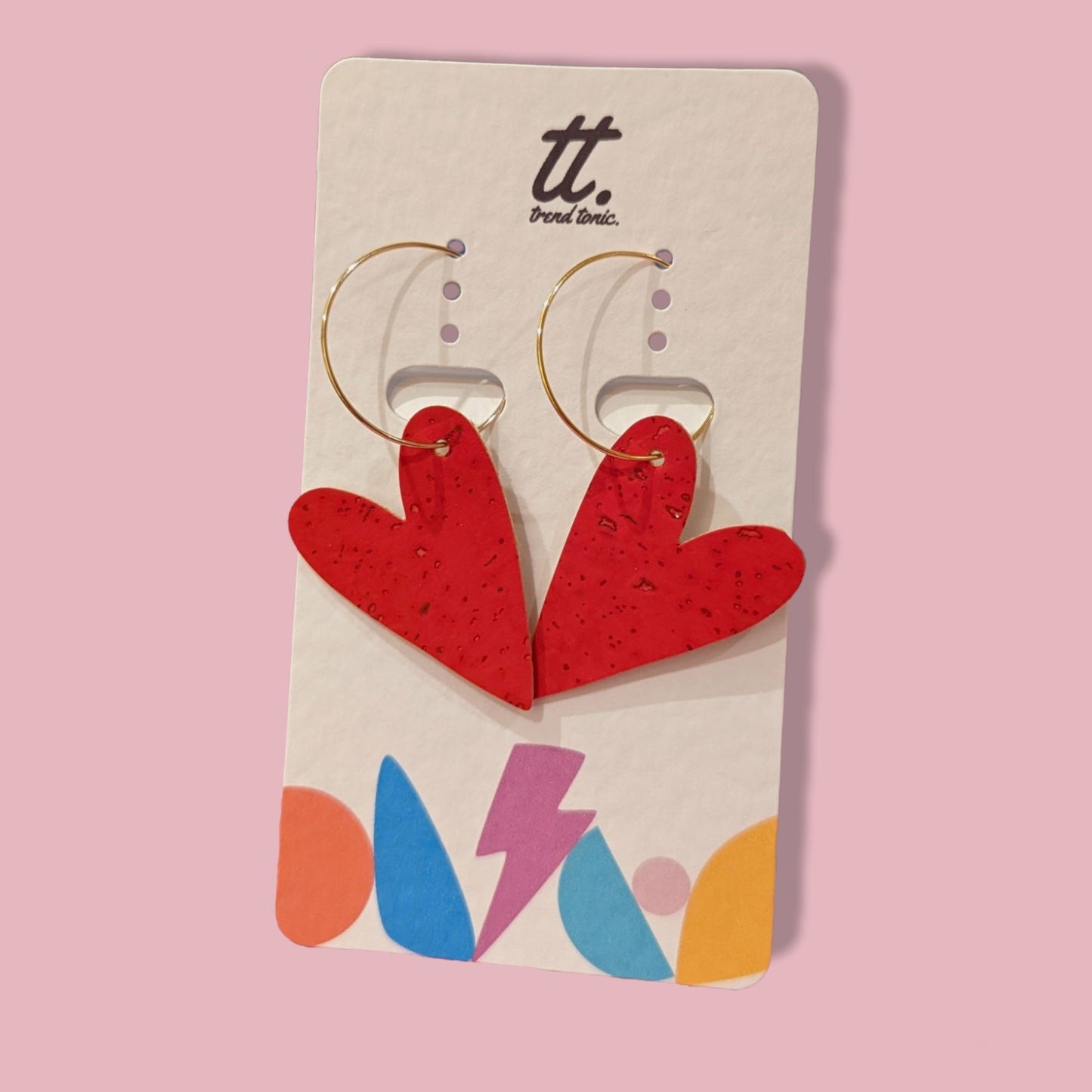Red cork Heart hoop earrings