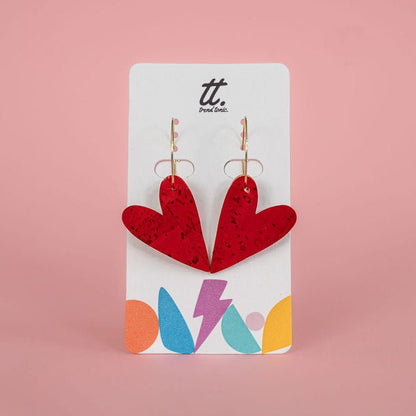 Red cork Heart hoop earrings
