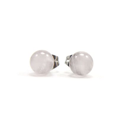 Front view Rose Quartz gemstone ball stud earrings.