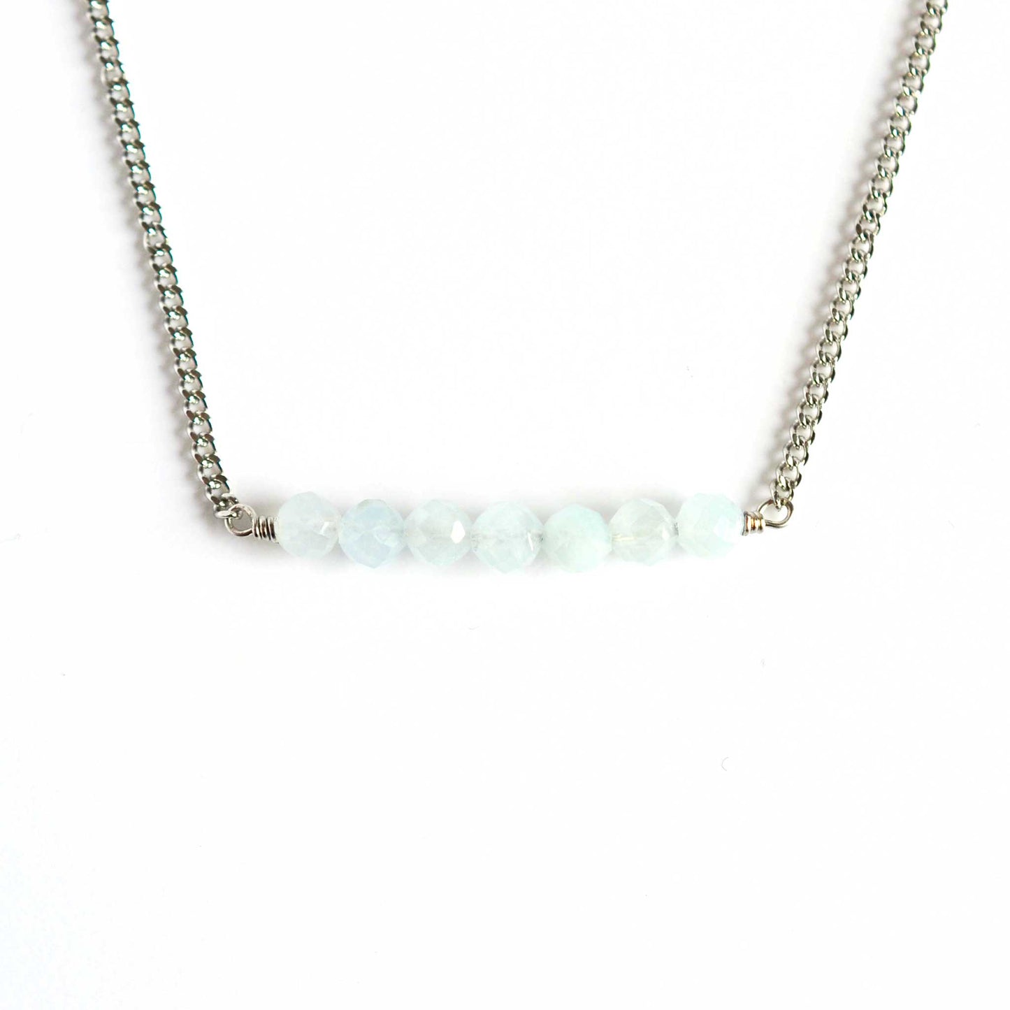 Dainty pale blue Aquamarine necklace on stainless steel chain