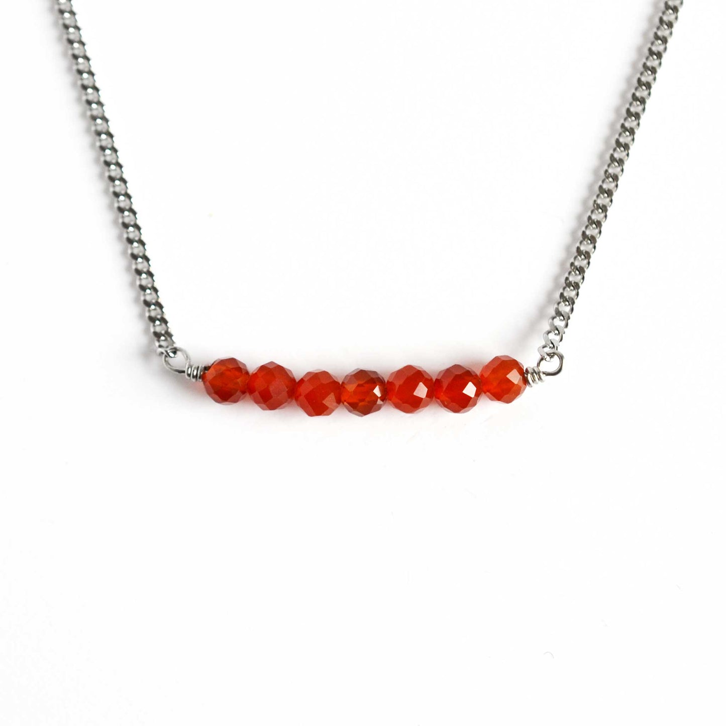 Carnelian necklace with orange stones and hypoallergenic stainless steel chain