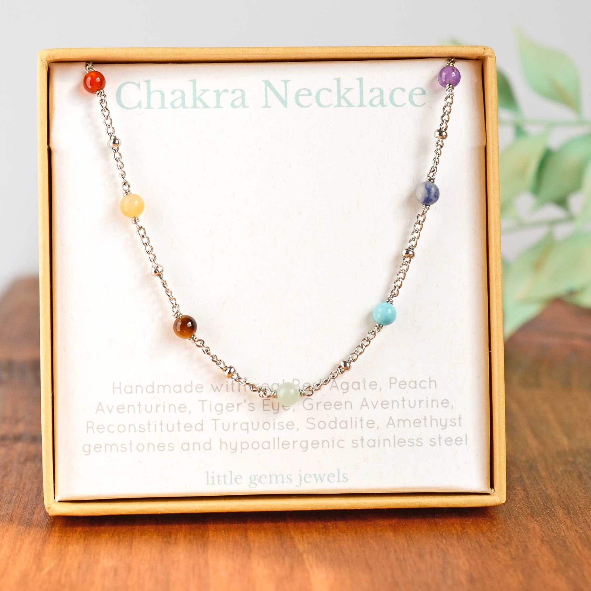 Chakra necklace inside eco friendly gift box