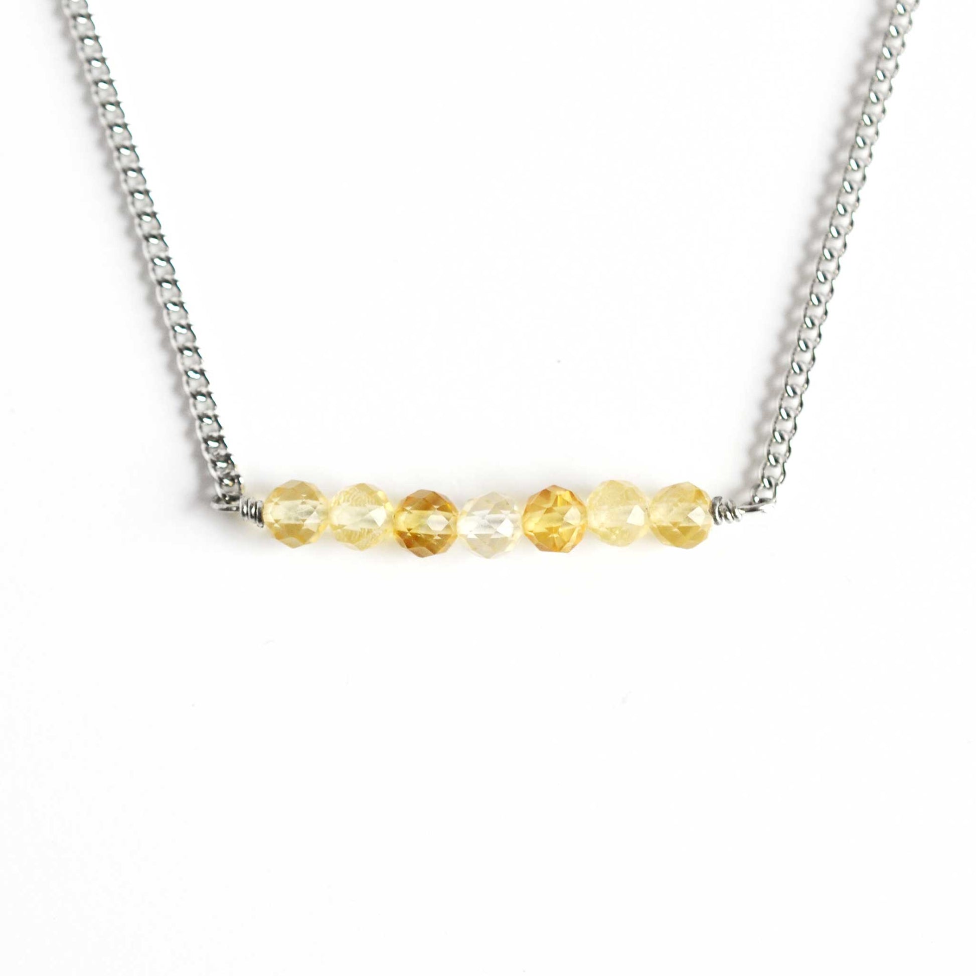 Yellow Citrine crystal necklace on hypoallergenic stainless steel chain