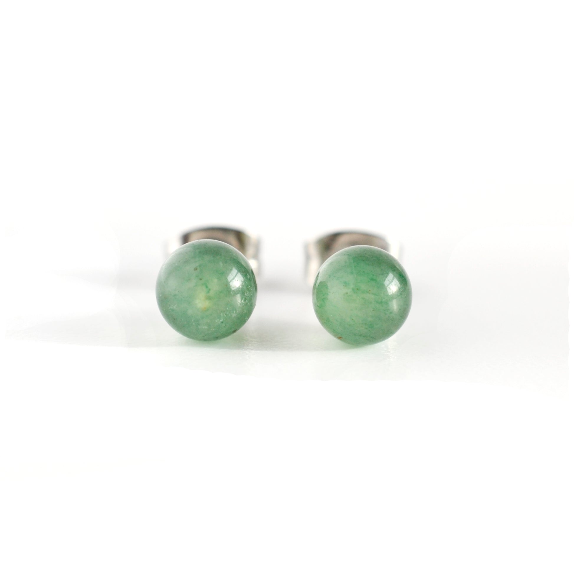 Front view of Green Aventurine ball stud earrings on white background