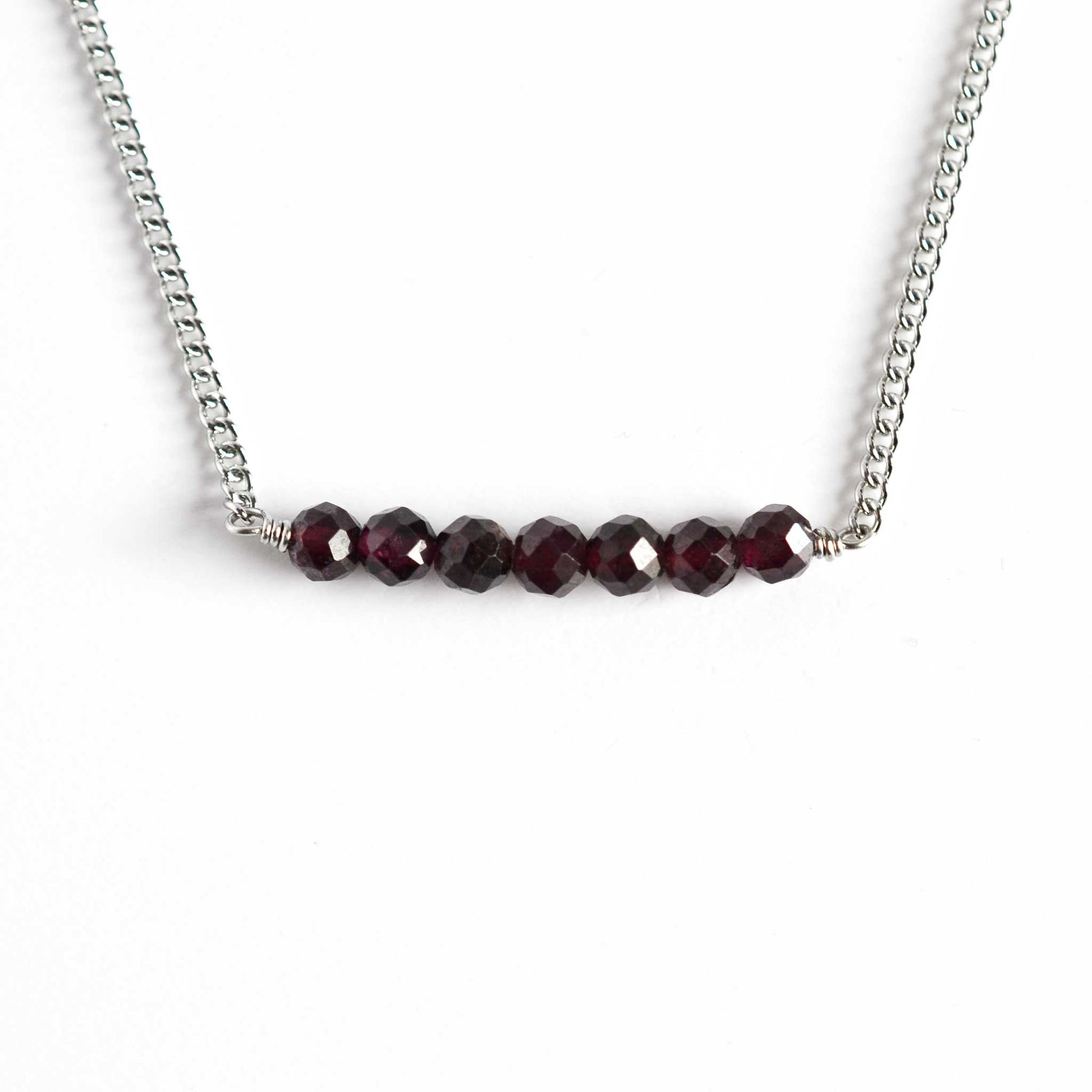 Garnet gemstones wire wrapped to stainless steel necklace chain