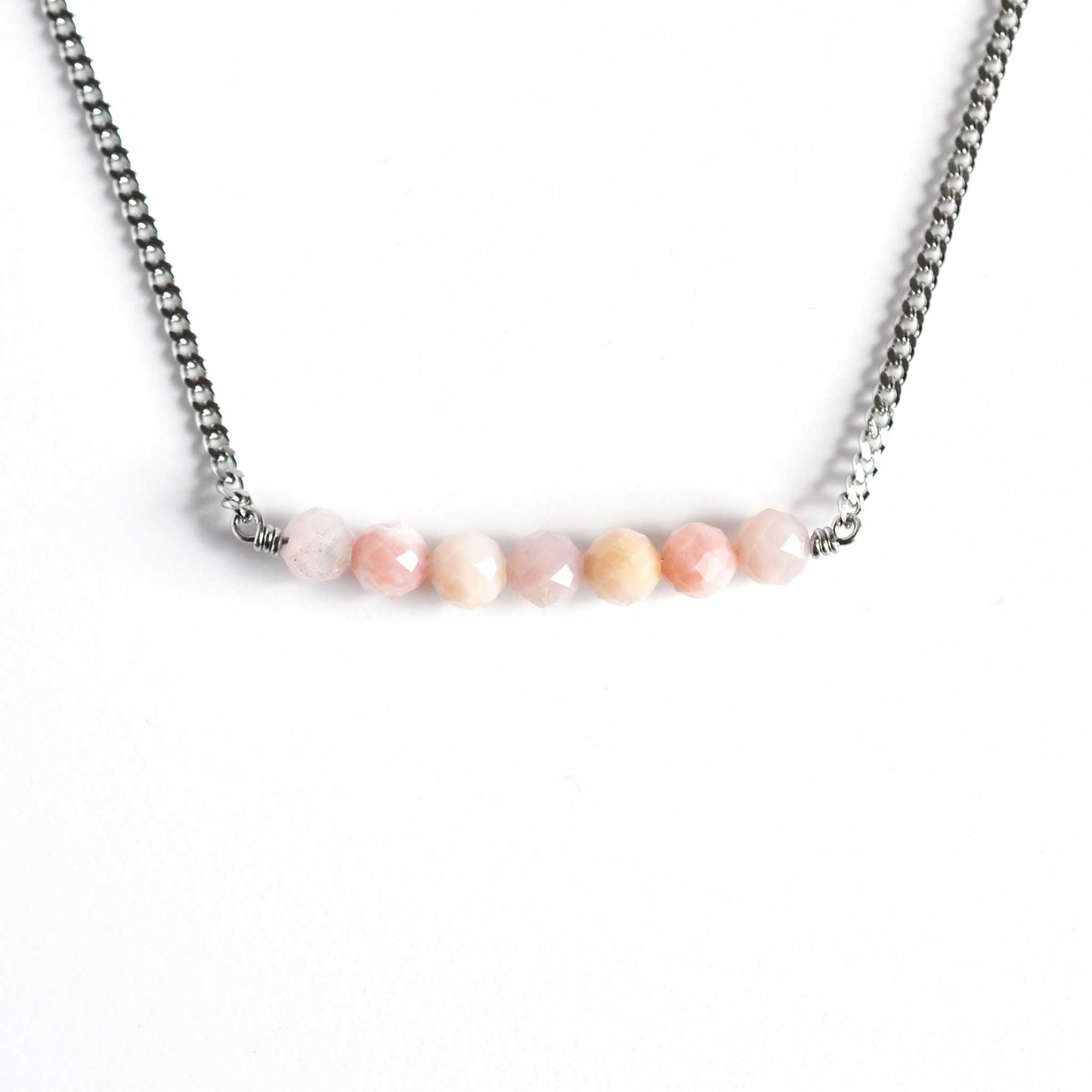Pink Opal necklace with stainless steel chain