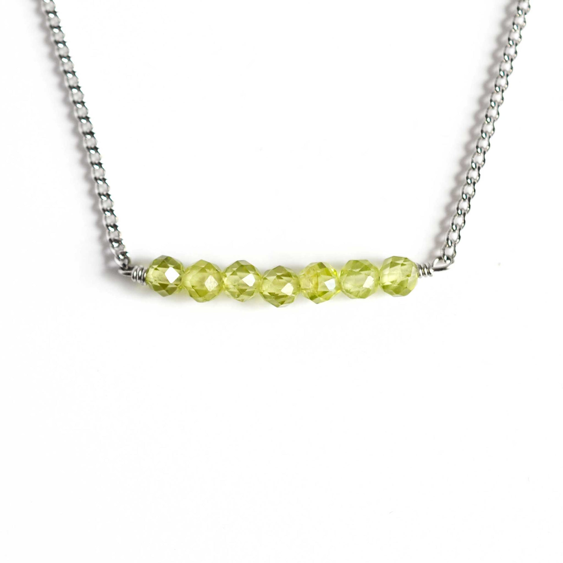 Dainty Peridot crystal necklace on stainless steel chain