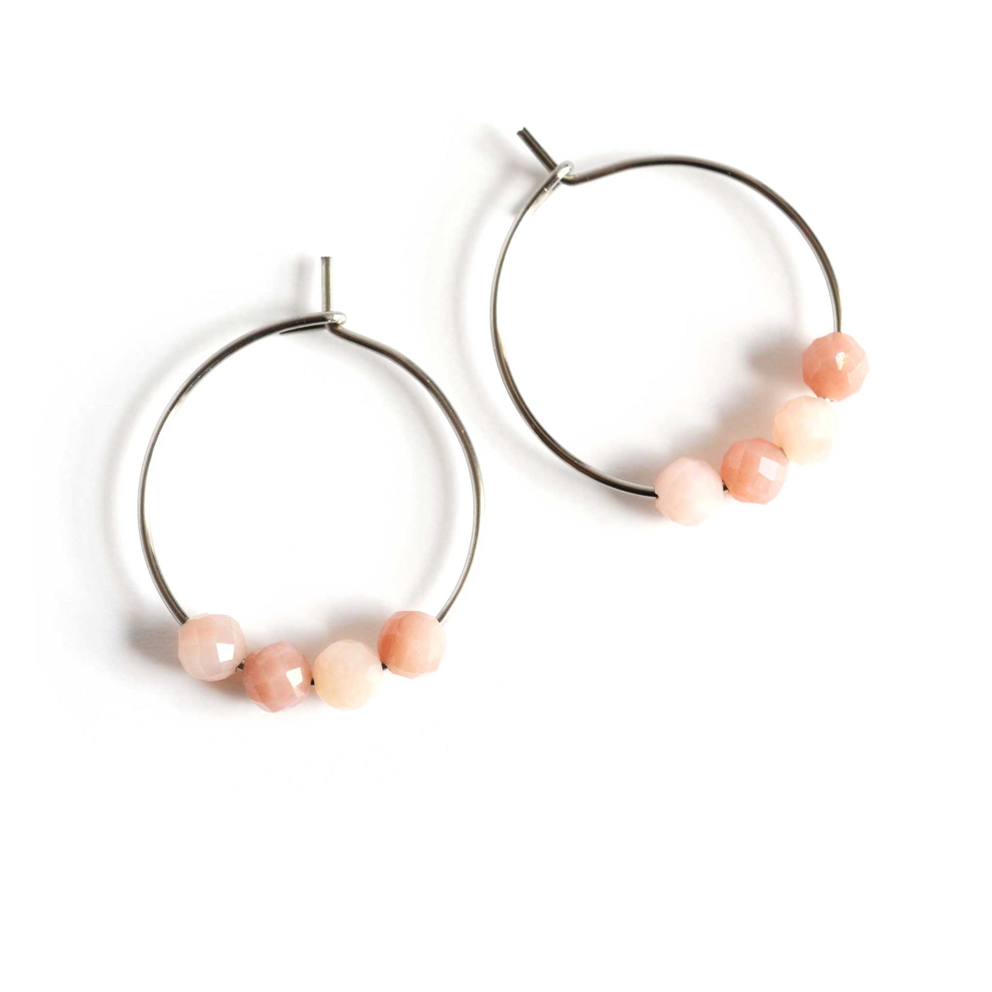 Pair of pink hoop earrings with pale Pink Opal gemstones