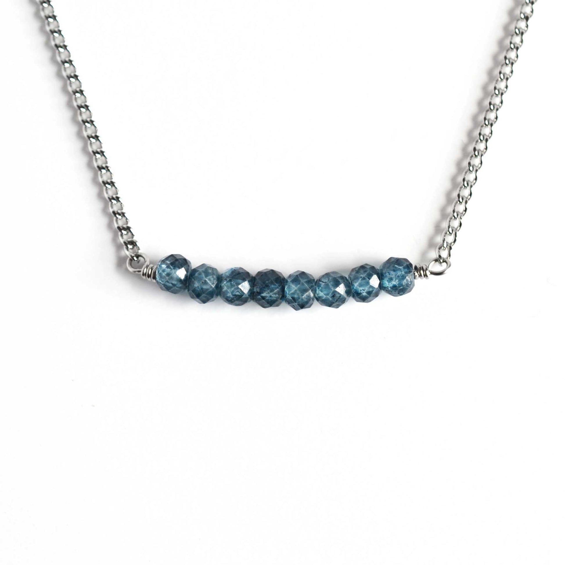 Dainty blue Topaz necklace on hypoallergenic stainless steel chain